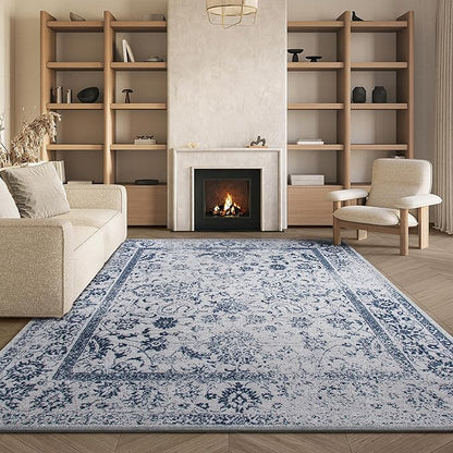 SAFAVIEH Area Rug 8x10 - Adirondack Collection - Large - Grey & Navy, Distressed Vintage Floral Design, Non-Shedding & Easy to Clean, Ideal for Living Room, Bedroom, Dining Space (ADR109P)