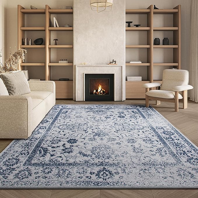 SAFAVIEH Area Rug 8x10 - Adirondack Collection - Large - Grey & Navy, Distressed Vintage Floral Design, Non-Shedding & Easy Cleaning, Ideal for Living Room, Bedroom, Dining Space (ADR109P)