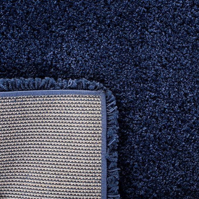 SAFAVIEH Milan Shag Collection Area Rug - 5'1" Round, Navy, Solid Design, Non-Shedding & Easy Care, 2-inch Thick Ideal for High Traffic Areas in Living Room, Bedroom (SG180-7070)
