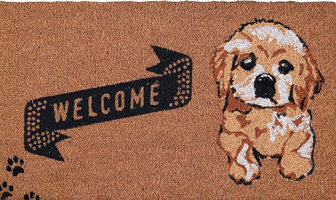 Coir Door Mats 17" X 30", Non-Slip Sturdy, PVC Backed Heavy Duty, Easy to Clean, Ideal for Door Entrance, Patio, Porch, Backyard, Garages, Cute Little Puppy Welcome