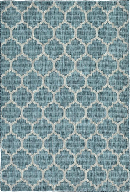 Unique Loom Outdoor Trellis Collection Area Rug (6' 1" x 9' Rectangle, Teal/ Gray)