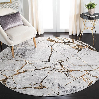 SAFAVIEH Amelia Collection 8' Round Grey/Gold ALA293G Modern Abstract Non-Shedding Living Room Dining Bedroom Foyer Area Rug