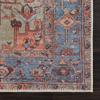 Bloom Rugs Washable 6' x 9' Rug - Terracotta/Blue Traditional Area Rug for Living Room, Bedroom, Dining Room, and Kitchen - Exact Size: 6' x 9'