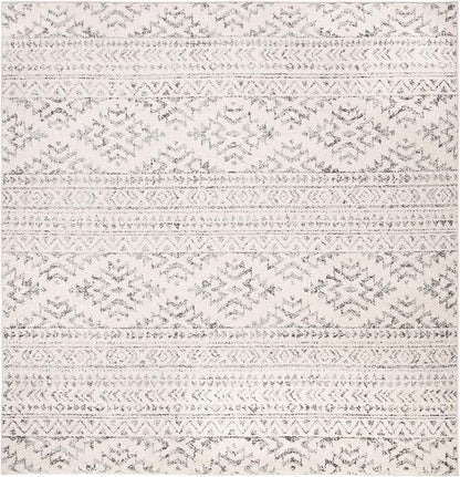 SAFAVIEH Tulum Collection Area Rug - 5' Square, Ivory & Grey, Moroccan Boho Tribal Design, Non-Shedding & Easy to Clean, Ideal for Living Room, Bedroom, Dining Space (TUL272A)
