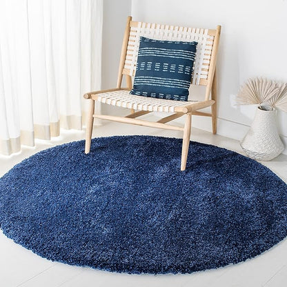 SAFAVIEH Milan Shag Collection 7' Round Navy SG180 Solid Non-Shedding Living Room Bedroom Dining Room Entryway Plush 2-inch Thick Area Rug