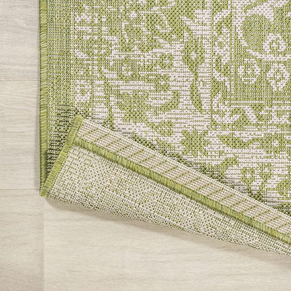 JONATHAN Y Weave Floral Indoor Outdoor Area Rug 8X10 Green/Cream, Tela Bohemian Textured for Backyard, Patio, Porch, Easy-Cleaning, High Traffic, Pet-Friendly, Non-Shedding (SMB100D-8)