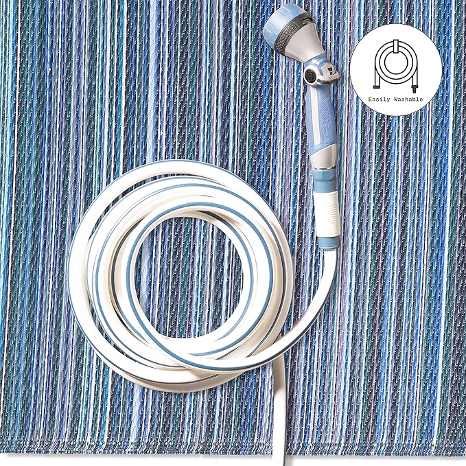 Fab Habitat Outdoor Rug - Waterproof, Fade Resistant, Crease-Free - Premium Recycled Plastic - Striped - Porch, Deck, Balcony, Mudroom, Laundry Room, Patio - Cancun - Indigo - 3 x 5 ft