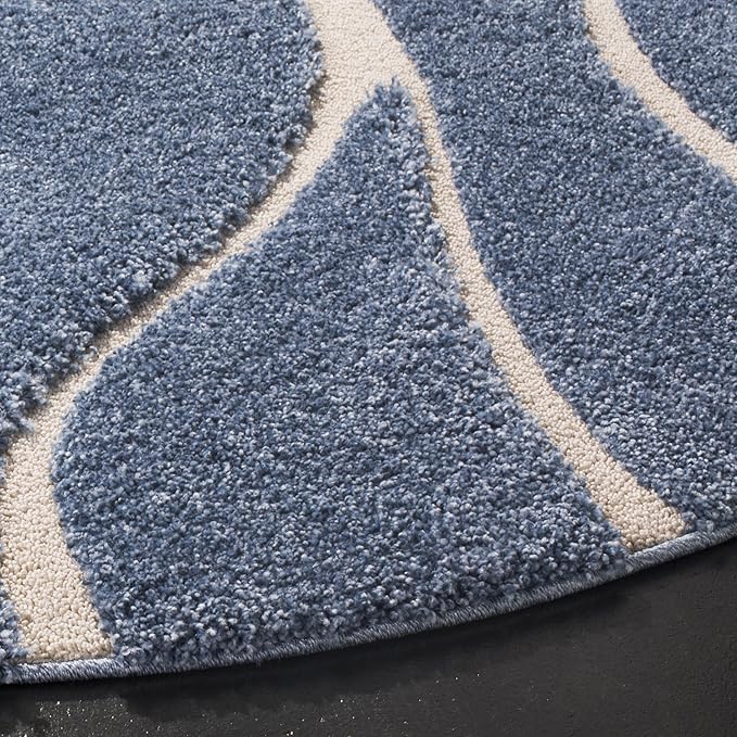 SAFAVIEH Florida Shag Collection Area Rug - 6'7" Round, Light Blue & Cream, Non-Shedding & Easy Care, 1.2-inch Thick Ideal for High Traffic Areas in Living Room, Bedroom (SG471-6011)
