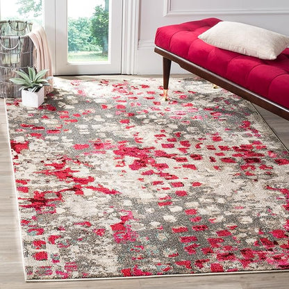 SAFAVIEH Monaco Collection Area Rug - 5'1" x 7'7", Grey & Fuchsia, Boho Chic Abstract Watercolor Design, Non-Shedding & Easy Care, Ideal for High Traffic Areas in Living Room, Bedroom (MNC225R)