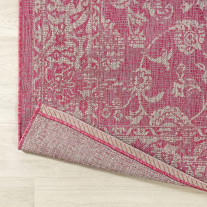 JONATHAN Y Weave Floral Indoor Outdoor Area Rug 5X8 Fuchsia/Light Gray, Tela Bohemian Textured for Backyard, Patio, Porch, Easy-Cleaning, High Traffic, Pet-Friendly, Non-Shedding (SMB100G-5)
