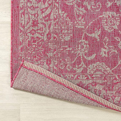 JONATHAN Y Weave Floral Indoor Outdoor Area Rug 3X5 Fuchsia/Light Gray, Tela Bohemian Textured for Backyard, Patio, Porch, Easy-Cleaning, High Traffic, Pet-Friendly, Non-Shedding (SMB100G-3)