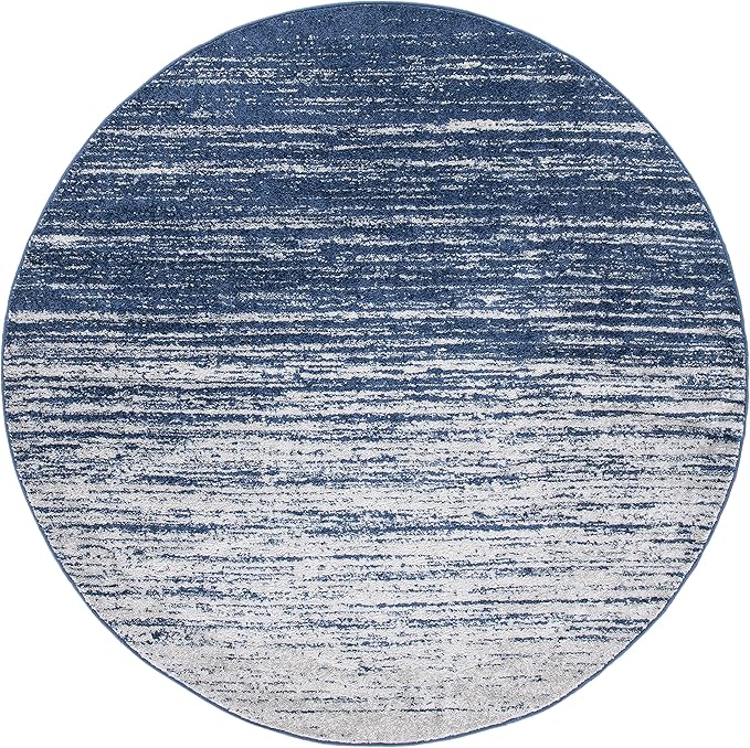 SAFAVIEH Adirondack Collection Area Rug - 4' Round, Navy & Grey, Modern Ombre Design, Non Shedding & Easy to Clean, Ideal for Living Room, Bedroom, Office, Dining Space (ADR113E)