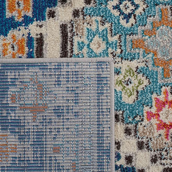 SAFAVIEH Madison Collection Area Rug - 5'3" x 7'6", Navy & Beige, Boho Diamond Distressed Design, Non-Shedding & Easy Care, Ideal for High Traffic Areas in Living Room, Bedroom (MAD418M)