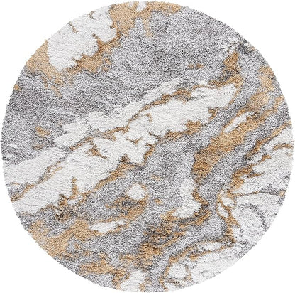 SAFAVIEH Horizon Shag Collection Area Rug - 11' Round, Grey & Gold, Modern Abstract Design, Plush 2.5-inch Thick, Ideal for High Traffic Areas in Living Room, Bedroom, Dining (HZN890D-11R)