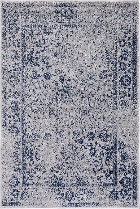 SAFAVIEH Adirondack Collection Area Rug - 5'1" x 7'6", Grey & Navy, Distressed Vintage Floral Design, Non-Shedding & Easy to Clean, Ideal for Living Room, Bedroom, Dining Space (ADR109P)