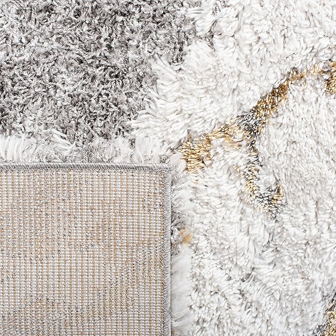 SAFAVIEH Horizon Shag Collection Area Rug - 9' Square, Grey & Gold, Modern Abstract Design, Plush 2.5-inch Thick, Ideal for High Traffic Areas in Living Room, Bedroom, Dining (HZN890D-9SQ)