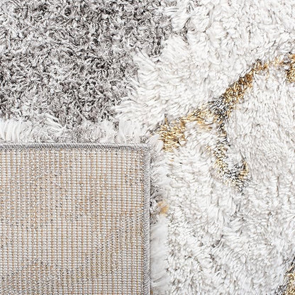 SAFAVIEH Horizon Shag Collection Runner Rug - 2' x 7', Grey & Gold, Modern Abstract Design, Non-Shedding & Easy Care, 2.6-inch Thick Ideal for High Traffic Areas in Living Room, Bedroom (HZN890D)