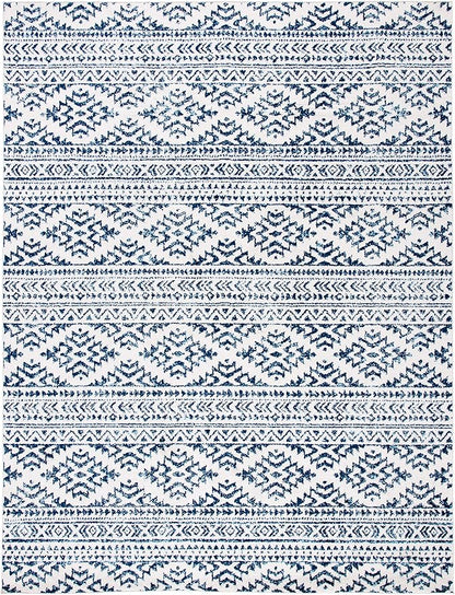 SAFAVIEH Area Rug 8x10 - Tulum Collection - Large - Ivory & Navy, Moroccan Boho Tribal Design, Non-Shedding & Easy to Clean, Ideal for Living Room, Bedroom, Dining Space (TUL272D)