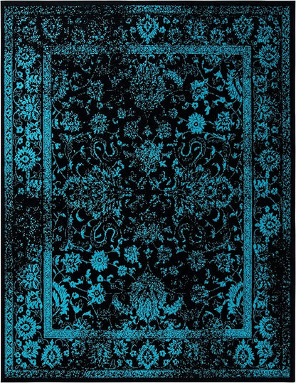 SAFAVIEH Area Rug 8x10 - Adirondack Collection - Large - Black & Teal, Distressed Vintage Floral Design, Non-Shedding & Easy to Clean, Ideal for Living Room, Bedroom, Dining Space (ADR109K)