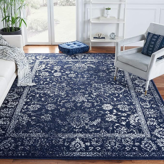 SAFAVIEH Area Rug 10x14 - Adirondack Collection - Large - Navy & Ivory, Distressed Vintage Floral Design, Non-Shedding & Easy to Clean, Ideal for Living Room, Bedroom, Dining Space (ADR109N)