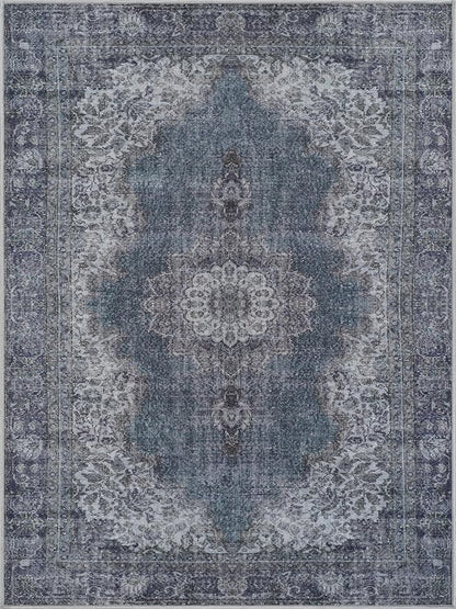 Bloom Rugs Washable Non-Slip 3' x 5' Rug - Dark Teal Traditional Medallion Area Rug for Living Room, Bedroom, Dining Room, and Kitchen - Exact Size: 3' x 5'