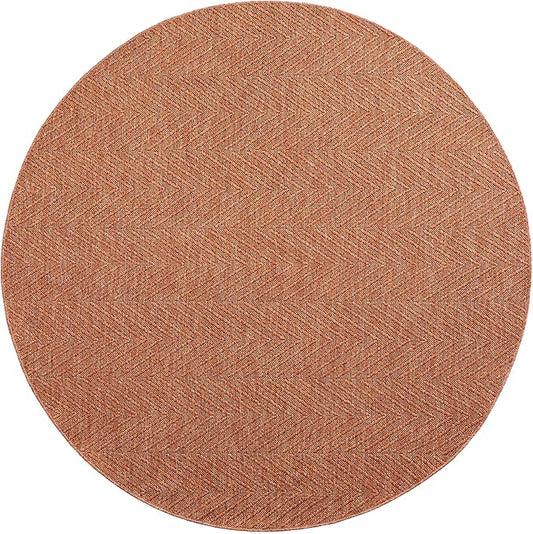 TOWN & COUNTRY BASICS Pax Herringbone Textured Solid Everwash® Washable Area Rug, Low Pile, Non-Slip Backing, Easy Clean Pet & Family Friendly Rug, Rust, 8' Round