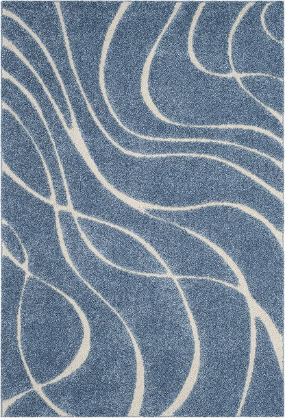 SAFAVIEH Florida Shag Collection Accent Rug - 4' x 6', Light Blue & Cream, Non-Shedding & Easy Care, 1.2-inch Thick Ideal for High Traffic Areas in Entryway, Living Room, Bedroom (SG471-6011)