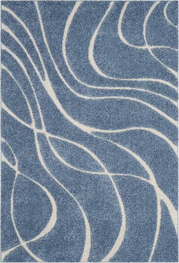 SAFAVIEH Florida Shag Collection Area Rug - 5'3" x 7'6", Light Blue & Cream, Non-Shedding & Easy Care, 1.2-inch Thick Ideal for High Traffic Areas in Living Room, Bedroom (SG471-6011)