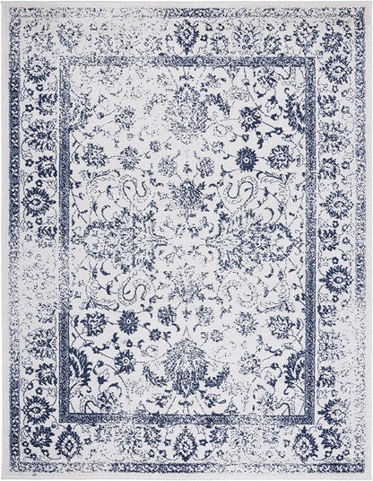 SAFAVIEH Area Rug 8x10 - Adirondack Collection - Large - Ivory & Navy, Distressed Vintage Floral Design, Non-Shedding & Easy Cleaning, Ideal for Living Room, Bedroom, Dining Space (ADR109M)