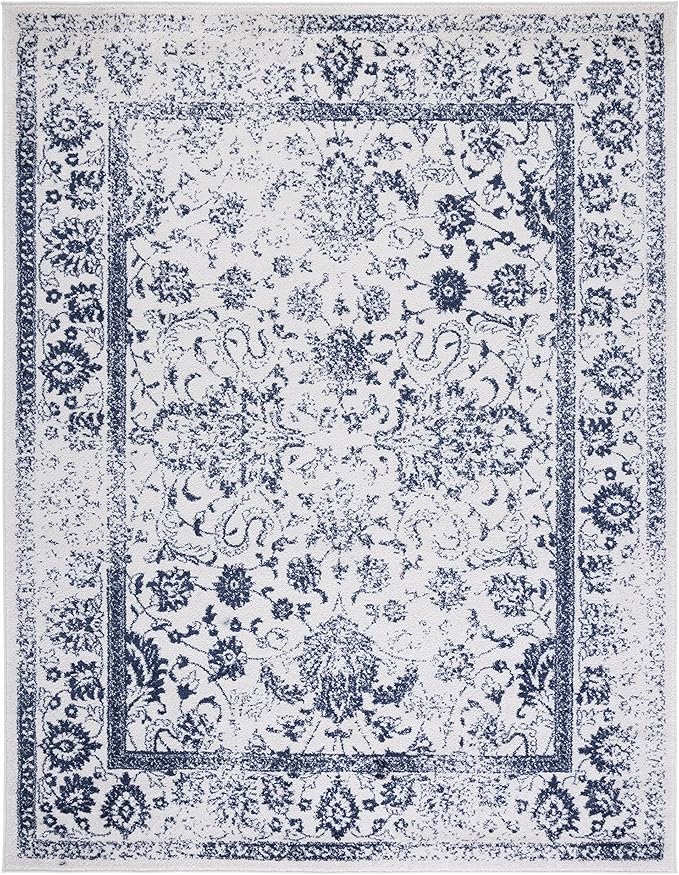 SAFAVIEH Area Rug 11x15 - Adirondack Collection - Large - Ivory & Navy, Distressed Vintage Floral Design, Non-Shedding & Easy to Clean, Ideal for Living Room, Bedroom, Dining (ADR109M)