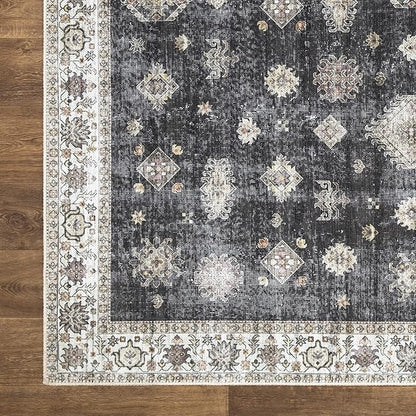Bloom Rugs Washable Non-Slip 5' x 7' Rug - Black/Ivory Traditional Area Rug for Living Room, Bedroom, Dining Room, and Kitchen - Exact Size: 5' x 7'