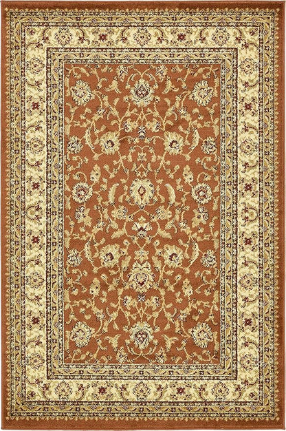 Unique Loom Voyage Collection Traditional Oriental Classic Intricate Design Area Rug (4' 0 x 6' 0 Rectangular, Terracotta/Ivory)