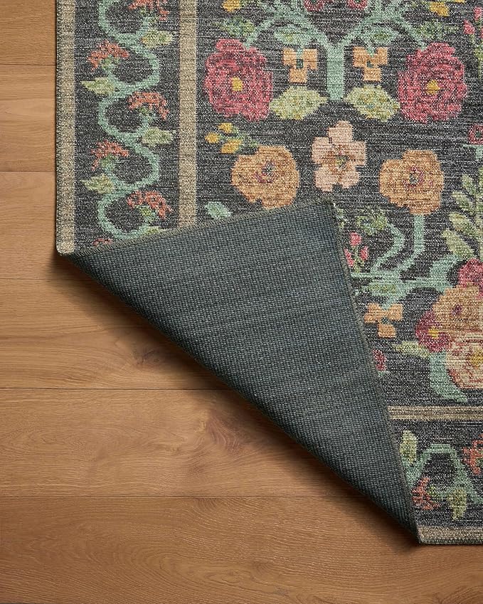 Loloi Rifle Paper Co. Rosa Collection RSA-01 Black 2'-6" x 7'-6" Runner Rug