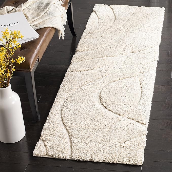 SAFAVIEH Florida Shag Collection Runner Rug - 2'3" x 11', Creme & Creme, Non-Shedding & Easy Care, 1.2-inch Thick Ideal for High Traffic Areas in Living Room, Bedroom (SG471-1111)