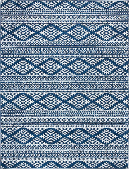 SAFAVIEH Area Rug 8x10 - Tulum Collection - Large - Navy & Ivory, Moroccan Boho Tribal Design, Non-Shedding & Easy to Clean, Ideal for Living Room, Bedroom, Dining Space (TUL272N)
