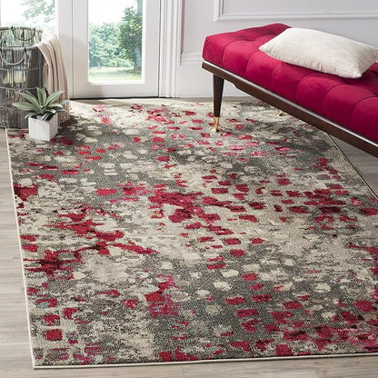 SAFAVIEH Monaco Collection Accent Rug - 3' x 5', Grey & Fuchsia, Abstract Watercolor Design, Non-Shedding & Easy Care, Ideal for High Traffic Areas in Entryway, Living Room, Bedroom (MNC225R)