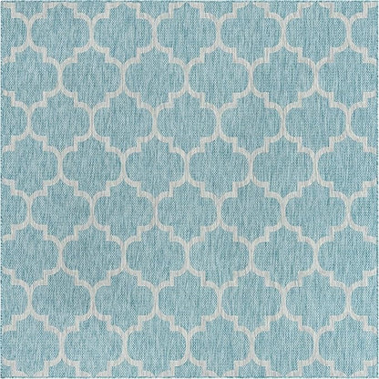 Unique Loom Outdoor Trellis Collection Area Rug (7' 10" Square, Aquamarine/ Gray)