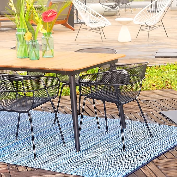 Fab Habitat Outdoor Rug - Waterproof, Fade Resistant, Crease-Free - Premium Recycled Plastic - Striped - Porch, Deck, Balcony, Mudroom, Laundry Room, Patio - Cancun - Indigo - 3 x 5 ft