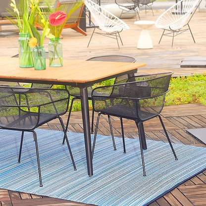 Fab Habitat Outdoor Rug - Waterproof, Fade Resistant, Crease-Free - Premium Recycled Plastic - Striped - Large Patio, Deck, Sunroom, Camping, RV - Cancun - Indigo - 6 x 9 ft