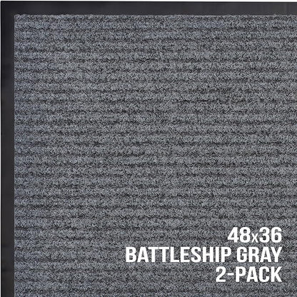 Sierra Concepts Front Door Mat X-Large Welcome Floor Mats - Entryway Indoor Outdoor Entrance Doormat, Patio, Porch, Muddy Dog Shoe, Inside Outside Low Profile 48x36in, 2-Pack Battleship Gray