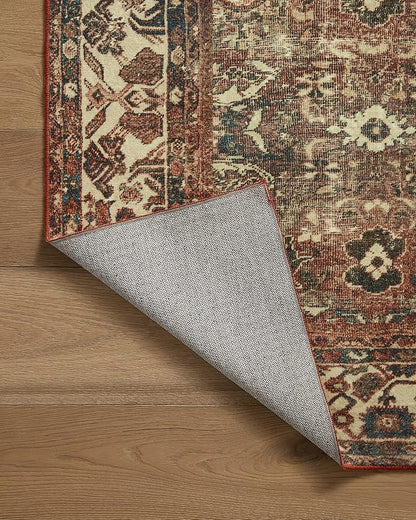 Loloi Magnolia Home by Joanna Gaines Banks Collection BAN-04 Brick/Ivory 2'-6" x 9'-6", .13" Pile Height, Machine Washable, Runner Rug