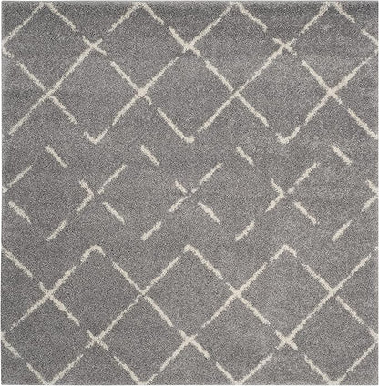 SAFAVIEH Arizona Shag Collection Area Rug - 6'7" Square, Grey & Ivory, Moroccan Design, Non-Shedding & Easy to Clean, Ideal for Living Room, Bedroom, Dining Space (ASG743D)