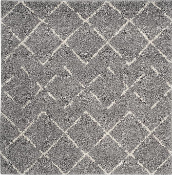 SAFAVIEH Arizona Shag Collection Area Rug - 5'1" Square, Grey & Ivory, Moroccan Design, Non-Shedding & Easy to Clean, Ideal for Living Room, Bedroom, Dining Space (ASG743D)