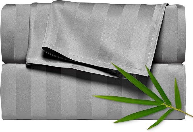 Pure Bamboo King Sheets, Genuine 100% Organic Viscose Derived from Bamboo Bed Sheet Set, Luxuriously Soft & Cooling, Double Stitching, 2 Year Quality Promise (King, Jacquard Stone)