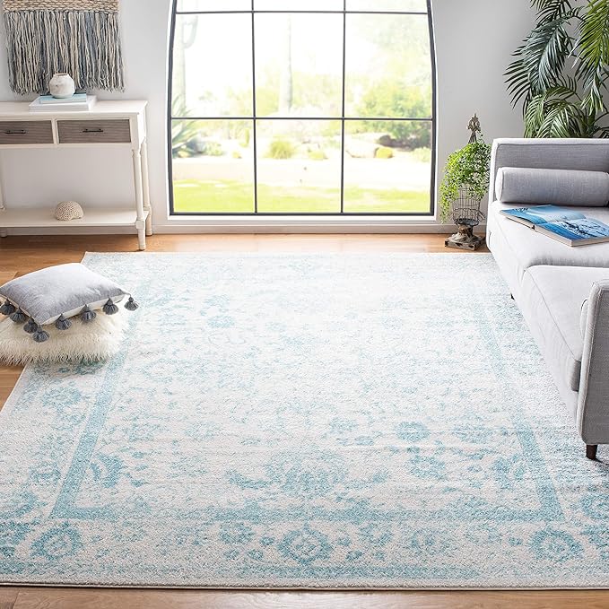 SAFAVIEH Area Rug 11x15 - Adirondack Collection - Large - Ivory & Light Blue, Distressed Vintage Floral Design, Non-Shedding & Easy to Clean, Ideal for Living Room, Bedroom, Dining Space (ADR109L)