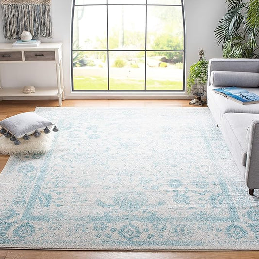SAFAVIEH Area Rug 10x14 - Adirondack Collection - Large - Ivory & Light Blue, Distressed Vintage Floral Design, Non-Shedding & Easy to Clean, Ideal for Living Room, Bedroom, Dining Space (ADR109L)