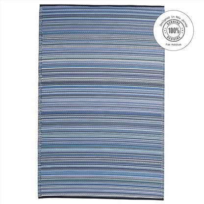 Fab Habitat Striped Outdoor Rug - Waterproof, Fade Resistant, Crease-Free, Reversible - Premium Recycled Plastic - Patio Porch Balcony Deck - Cancun Indigo - 8x10 ft