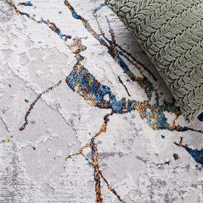 SAFAVIEH Amelia Collection Area Rug - 5' Square, Grey & Blue Gold, Modern Abstract Design, Non-Shedding & Easy Care, Ideal for High Traffic Areas in Living Room, Bedroom (ALA293M)