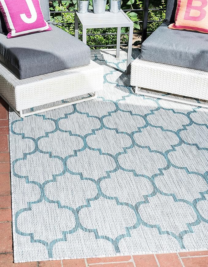Unique Loom Outdoor Trellis Collection Area Rug (8' x 11' 4" Rectangle, Gray/ Ivory)