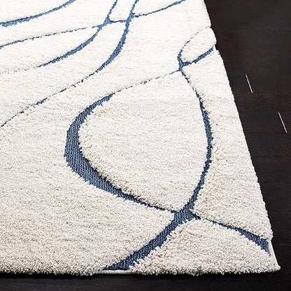 SAFAVIEH Area Rug 8x10 - Florida Shag Collection - Large - Cream & Blue, Non-Shedding & Easy Cleaning, Plush Thick Pile, Ideal for Living Room, Bedroom, Dining Space (SG471-1165)
